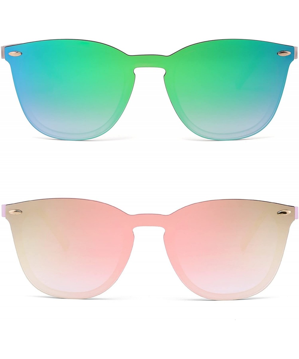 Trendy Rimless Sunglasses Mirror Reflective Sun Glasses for Women Men - 2 Pack (Green + Pink) - CH18S8QSIRR $30.58 Sport