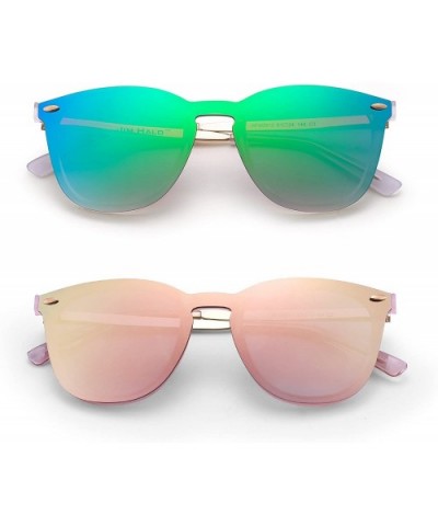 Trendy Rimless Sunglasses Mirror Reflective Sun Glasses for Women Men - 2 Pack (Green + Pink) - CH18S8QSIRR $30.58 Sport