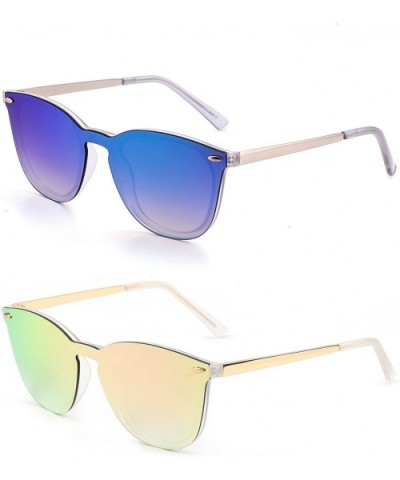 Trendy Rimless Sunglasses Mirror Reflective Sun Glasses for Women Men - 2 Pack (Green + Pink) - CH18S8QSIRR $30.58 Sport