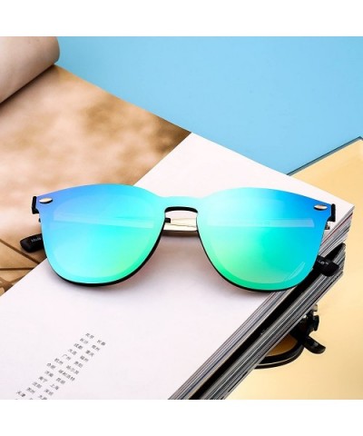 Trendy Rimless Sunglasses Mirror Reflective Sun Glasses for Women Men - 2 Pack (Green + Pink) - CH18S8QSIRR $30.58 Sport