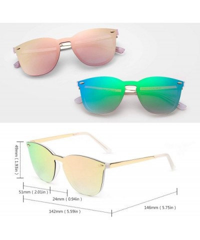 Trendy Rimless Sunglasses Mirror Reflective Sun Glasses for Women Men - 2 Pack (Green + Pink) - CH18S8QSIRR $30.58 Sport