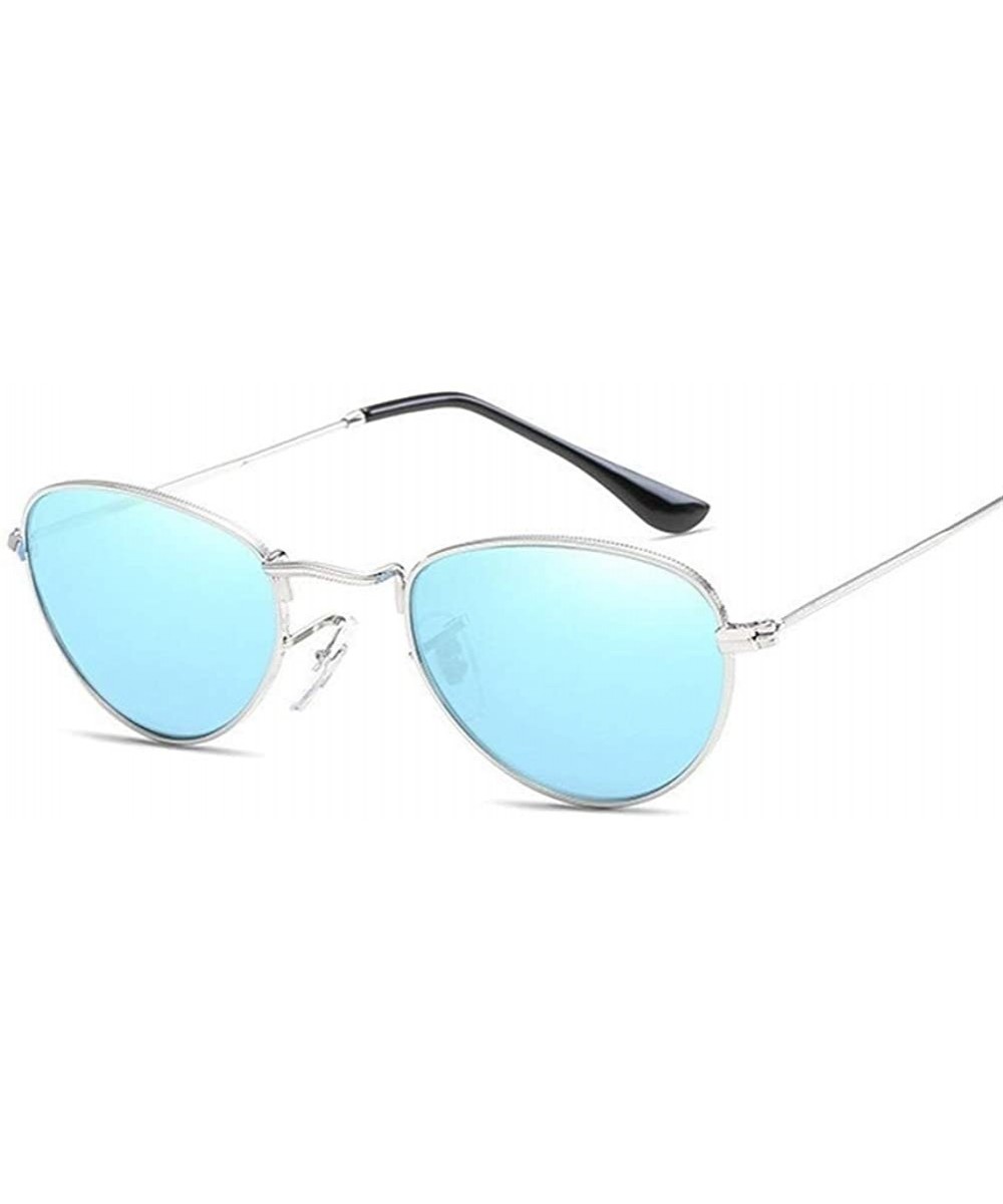 Women Round Sunglasses Retro Sun Glasses For Girls Female Oval Sunglass Mirror - Silver Blue - CO19992QG87 $6.12 Round