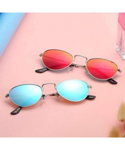 Women Round Sunglasses Retro Sun Glasses For Girls Female Oval Sunglass Mirror - Silver Blue - CO19992QG87 $6.12 Round