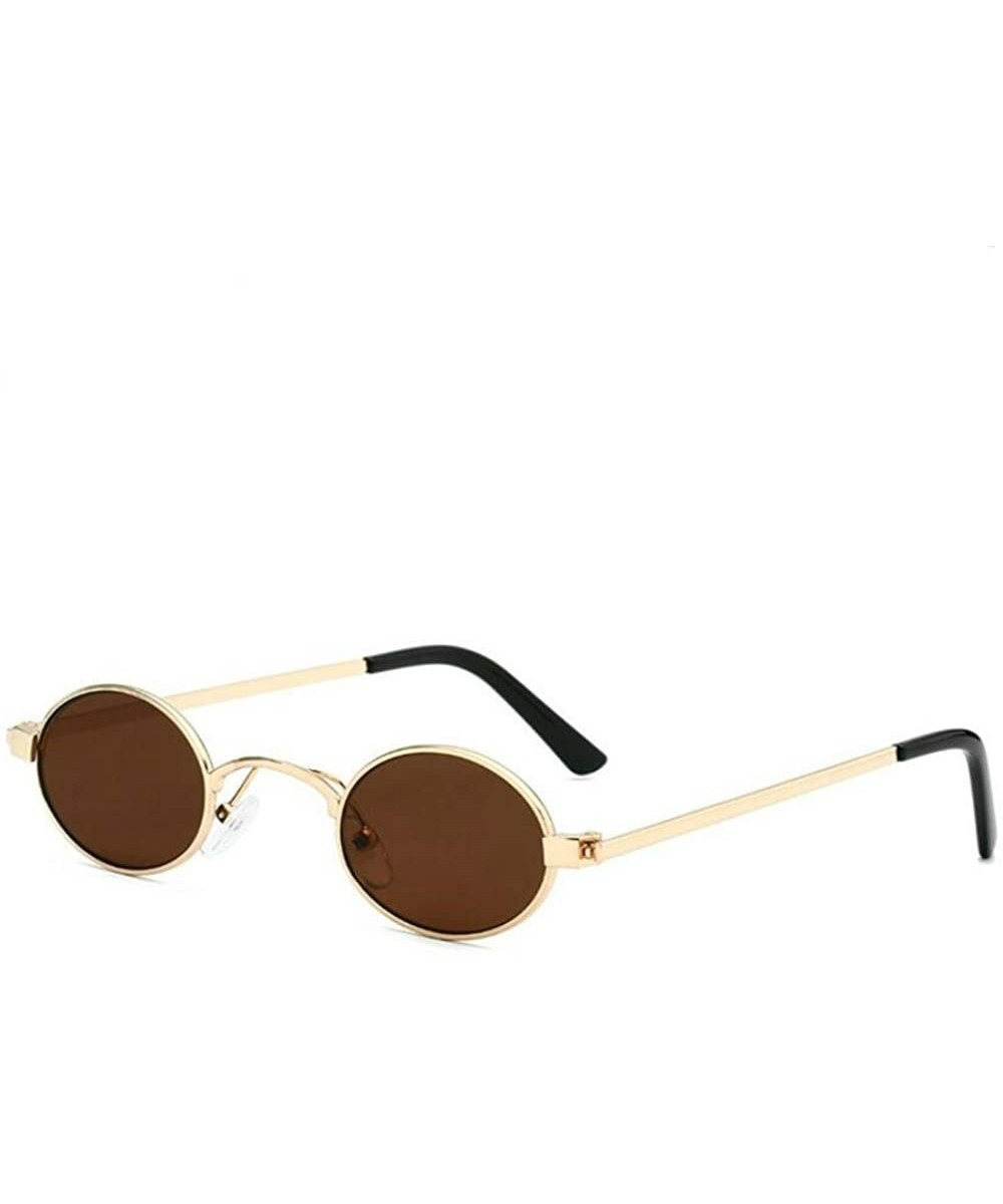 Women Fashion Vintage Small Oval Sunglasses Chic Sexy Luxury Brand Designer Eyewear - Gold Frame Light Brown Lens - CU18CCRDY...