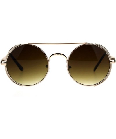 Mens Round Circle Lens Side Visor Metal Rim Retro Sunglasses - Light Gold - CB180OTTETK $7.39 Round