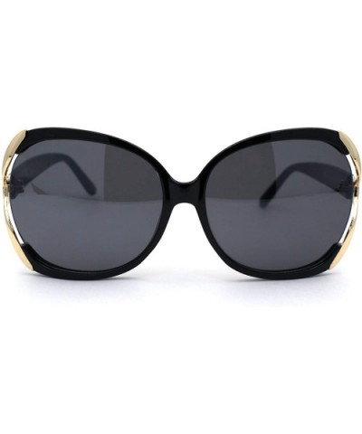 Womens Metal Ribbon Hinge Large Butterfly Designer Sunglasses - Black Gold Black - CT196WYZ3Z6 $11.73 Butterfly