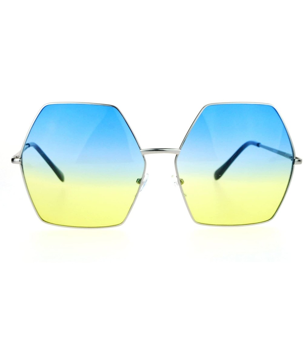 Gradient Color Lens Oversized Octagon Retro Hippie Groove Sunglasses - Blue Yellow - C712D63NHD1 $7.74 Oversized