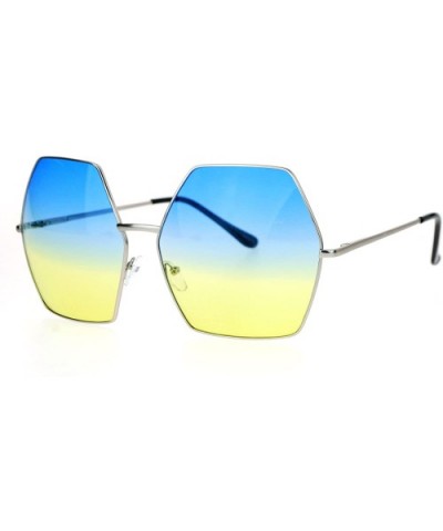 Gradient Color Lens Oversized Octagon Retro Hippie Groove Sunglasses - Blue Yellow - C712D63NHD1 $7.74 Oversized