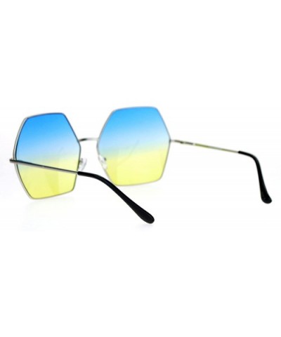 Gradient Color Lens Oversized Octagon Retro Hippie Groove Sunglasses - Blue Yellow - C712D63NHD1 $7.74 Oversized