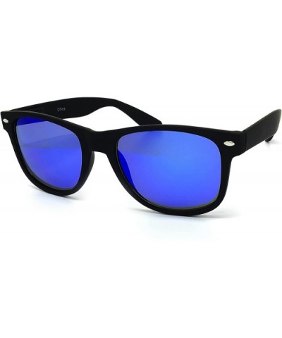 97800-1 Premium Soft Horned Rim Matte Finish Mirror Retro Sunglasses - Black/ Blue - CR18OENER3M $13.99 Oversized