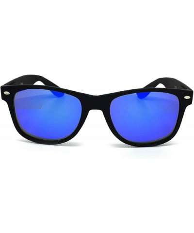 97800-1 Premium Soft Horned Rim Matte Finish Mirror Retro Sunglasses - Black/ Blue - CR18OENER3M $13.99 Oversized