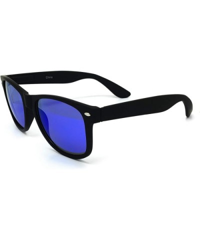 97800-1 Premium Soft Horned Rim Matte Finish Mirror Retro Sunglasses - Black/ Blue - CR18OENER3M $13.99 Oversized