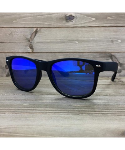 97800-1 Premium Soft Horned Rim Matte Finish Mirror Retro Sunglasses - Black/ Blue - CR18OENER3M $13.99 Oversized