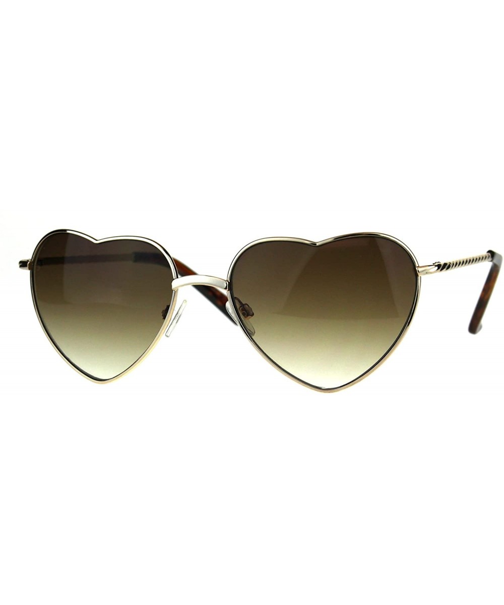 Womens Heart Shape Chain Arm Metal Rim 70s Sunglasses - Gold Brown - CU180CDIYKU $11.04 Rectangular