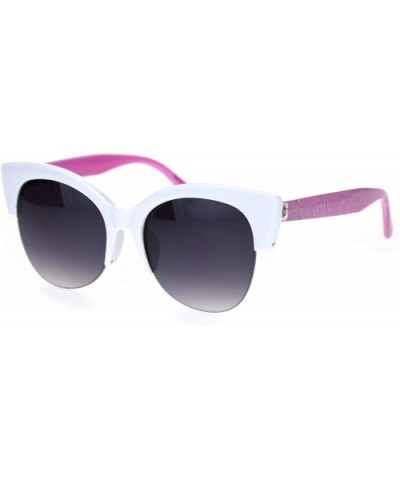 Womens Glitter Arm Half Horn Rim Cat Eye Diva Sunglasses - White Pink Smoke - C718SUHLQH2 $10.77 Cat Eye