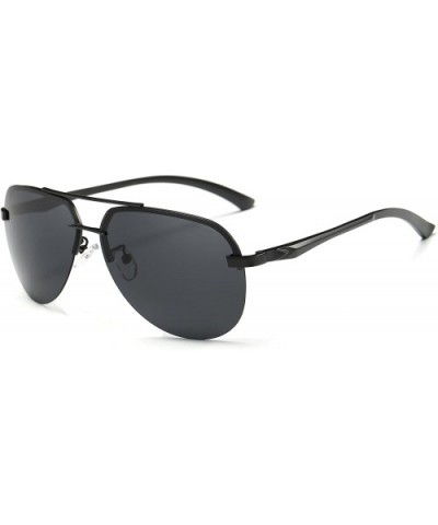 Men Oversized Aviator Sunglasses Polarized Blade Flash Lens Eyewear -64MM - Black Frame - CH18D4ZW5SY $12.63 Round