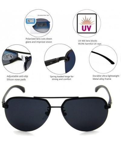 Men Oversized Aviator Sunglasses Polarized Blade Flash Lens Eyewear -64MM - Black Frame - CH18D4ZW5SY $12.63 Round