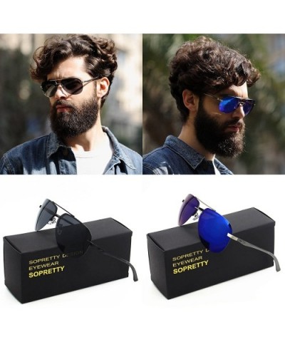 Men Oversized Aviator Sunglasses Polarized Blade Flash Lens Eyewear -64MM - Black Frame - CH18D4ZW5SY $12.63 Round