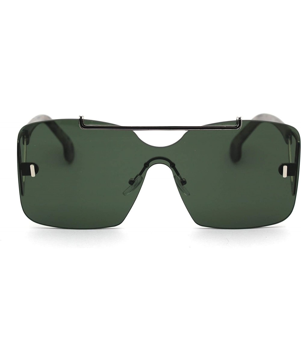 Womens Shield Oversize Mobster Rimless Flat Top Bridge Sunglasses - Silver Solid Green - CT18XAL5205 $11.82 Rimless