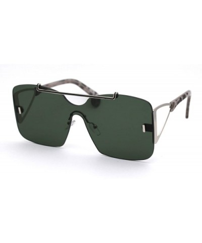 Womens Shield Oversize Mobster Rimless Flat Top Bridge Sunglasses - Silver Solid Green - CT18XAL5205 $11.82 Rimless