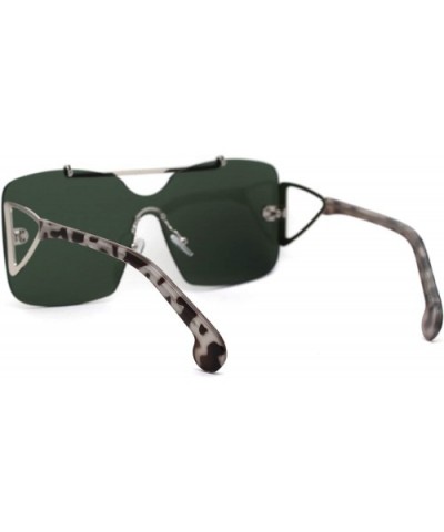 Womens Shield Oversize Mobster Rimless Flat Top Bridge Sunglasses - Silver Solid Green - CT18XAL5205 $11.82 Rimless