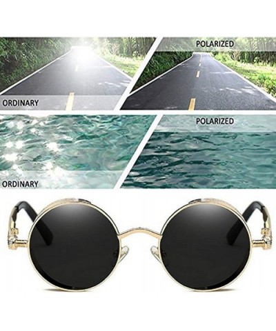 Retro sunglasses round polarized lenses hip hop style for men and women - Glod Frame+black Lens - C818RLSQ7TC $14.75 Round