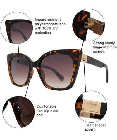 Box Cat Eye Sunglasses with Heart Accent for Women - Tortoise + Brown - C418WWNZ9HY $9.77 Cat Eye