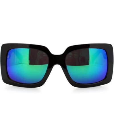 Womens Thick Plastic Rectangular Groovy Retro Mirrored Lens Sunglasses Black Teal - CH11YHV1M25 $5.86 Square