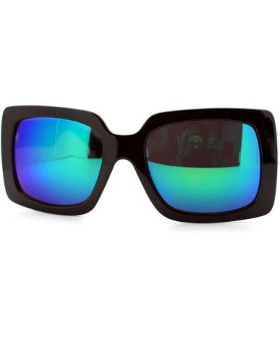 Womens Thick Plastic Rectangular Groovy Retro Mirrored Lens Sunglasses Black Teal - CH11YHV1M25 $5.86 Square