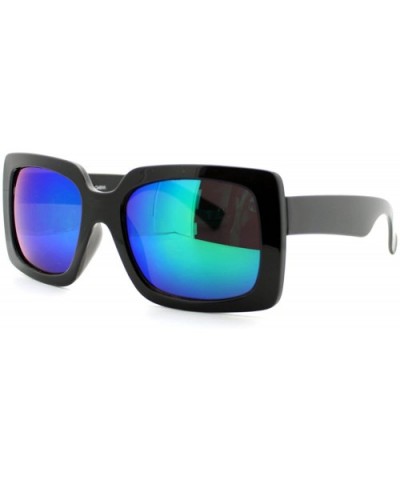 Womens Thick Plastic Rectangular Groovy Retro Mirrored Lens Sunglasses Black Teal - CH11YHV1M25 $5.86 Square