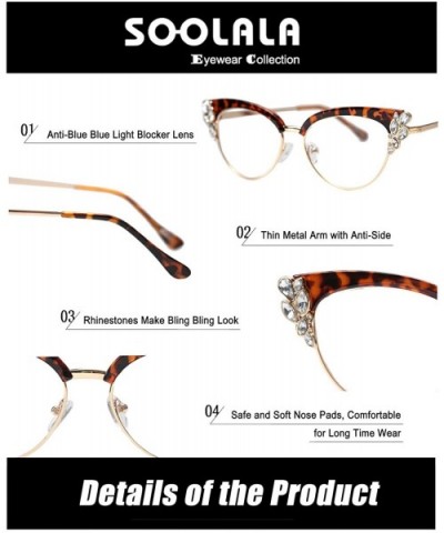Womens Rhinestones Cateye Reading Glass Eyeglass Frame - Leopard - CN18I89SIWI $8.10 Cat Eye
