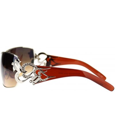 Womens Shield Sunglasses Oversized Rectangular Heart Design - Brown Silver - CC12CLAPMEB $8.07 Rectangular