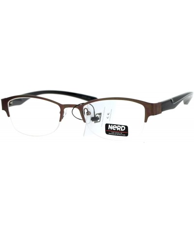 Nerd Half Rim Narrow Rectangular Clear Len Eye Glasses - Brown - CT12L9XNDIT $9.04 Rectangular