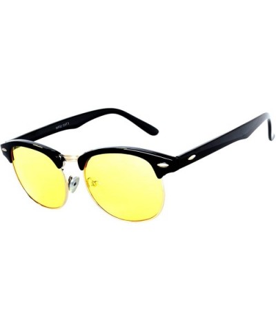 Retro Classic Sunglasses Metal Half Frame With Colored Lens Uv 400 - Black-silver-grd-yellow - CF12MWVS48R $8.40 Oval