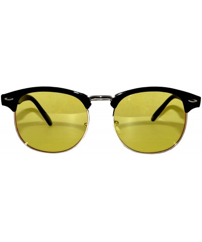 Retro Classic Sunglasses Metal Half Frame With Colored Lens Uv 400 - Black-silver-grd-yellow - CF12MWVS48R $8.40 Oval