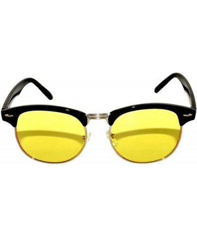 Retro Classic Sunglasses Metal Half Frame With Colored Lens Uv 400 - Black-silver-grd-yellow - CF12MWVS48R $8.40 Oval