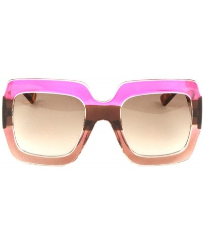 Oversize Thick Frame Crystal Color Square Sunglasses - Pink Brown Demi - C4198E8LW5R $13.37 Oversized