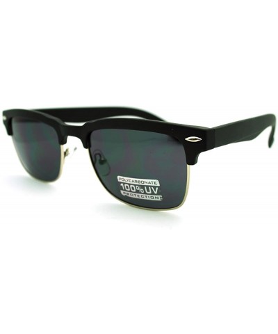 Classic Square Sunglasses Rectangular Half Horn Rim Shades - Matte Black - CH11GEM4P83 $6.44 Rectangular