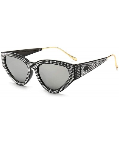 Exaggerated personality sunglasses and cat-eye sunglasses with diamonds - Black Frame White Mercury - CS1999IAXH6 $15.10 Cat Eye