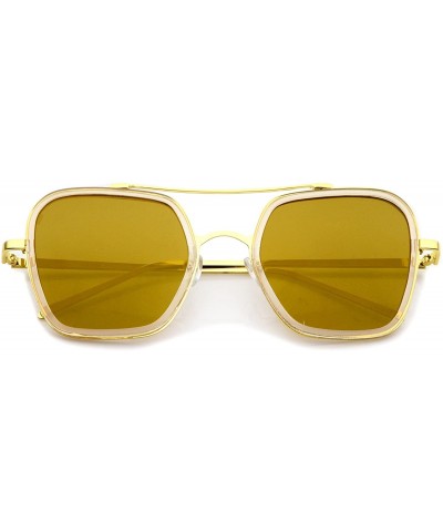 Modern Slim Temple Browbar Color Mirrored Flat Lens Square Sunglasses 52mm - Bronze-gold / Gold Mirror - CD12KUKHGVR $10.91 S...