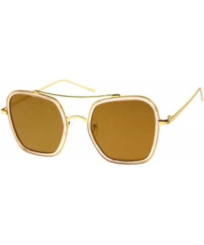 Modern Slim Temple Browbar Color Mirrored Flat Lens Square Sunglasses 52mm - Bronze-gold / Gold Mirror - CD12KUKHGVR $10.91 S...