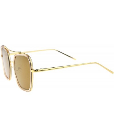 Modern Slim Temple Browbar Color Mirrored Flat Lens Square Sunglasses 52mm - Bronze-gold / Gold Mirror - CD12KUKHGVR $10.91 S...