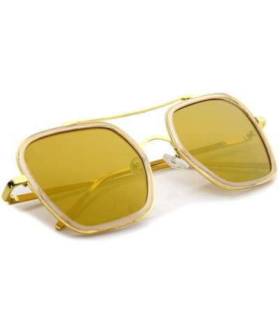 Modern Slim Temple Browbar Color Mirrored Flat Lens Square Sunglasses 52mm - Bronze-gold / Gold Mirror - CD12KUKHGVR $10.91 S...