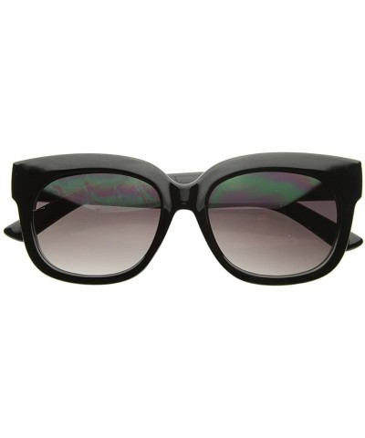 Thick Frame Flat Horned Rim Pure Indie Fashion Horn Rimmed Sunglasses (Shiny-Black) - CN1188H1LWF $6.30 Wayfarer