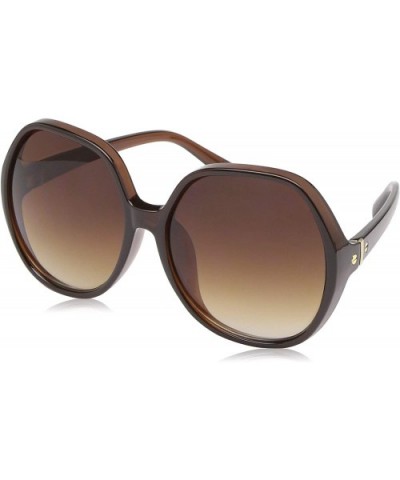 Women's LD277 Hexagon-Shaped Sunglasses with 100% UV Protection - 61 mm - Brown Clear - C218O30NOEU $36.74 Round