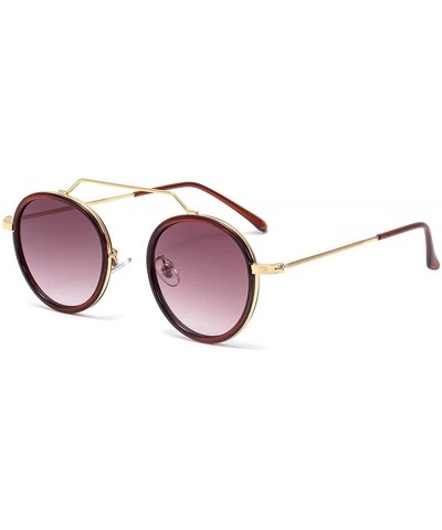 2020 Fashion Retro Round Sunglasses Men Women Full Frame Metal Sun shade glasses UV protection - Gold&brown - CE1925NTES8 $7....