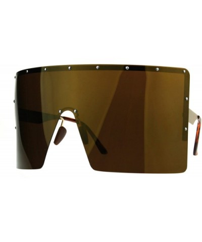 Extra Large Face Mask Color Mirror Futuristic Sunglasses - Gold Brown - CL180K70O3T $19.57 Shield