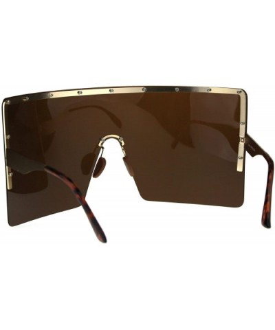 Extra Large Face Mask Color Mirror Futuristic Sunglasses - Gold Brown - CL180K70O3T $19.57 Shield