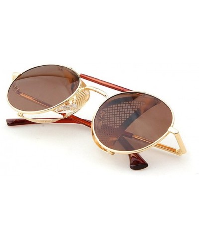 Steampunk Metal Frame Leather Side Wind Mirror Sunglasses Retro Sunglasses - CR11MVE059V $10.42 Goggle