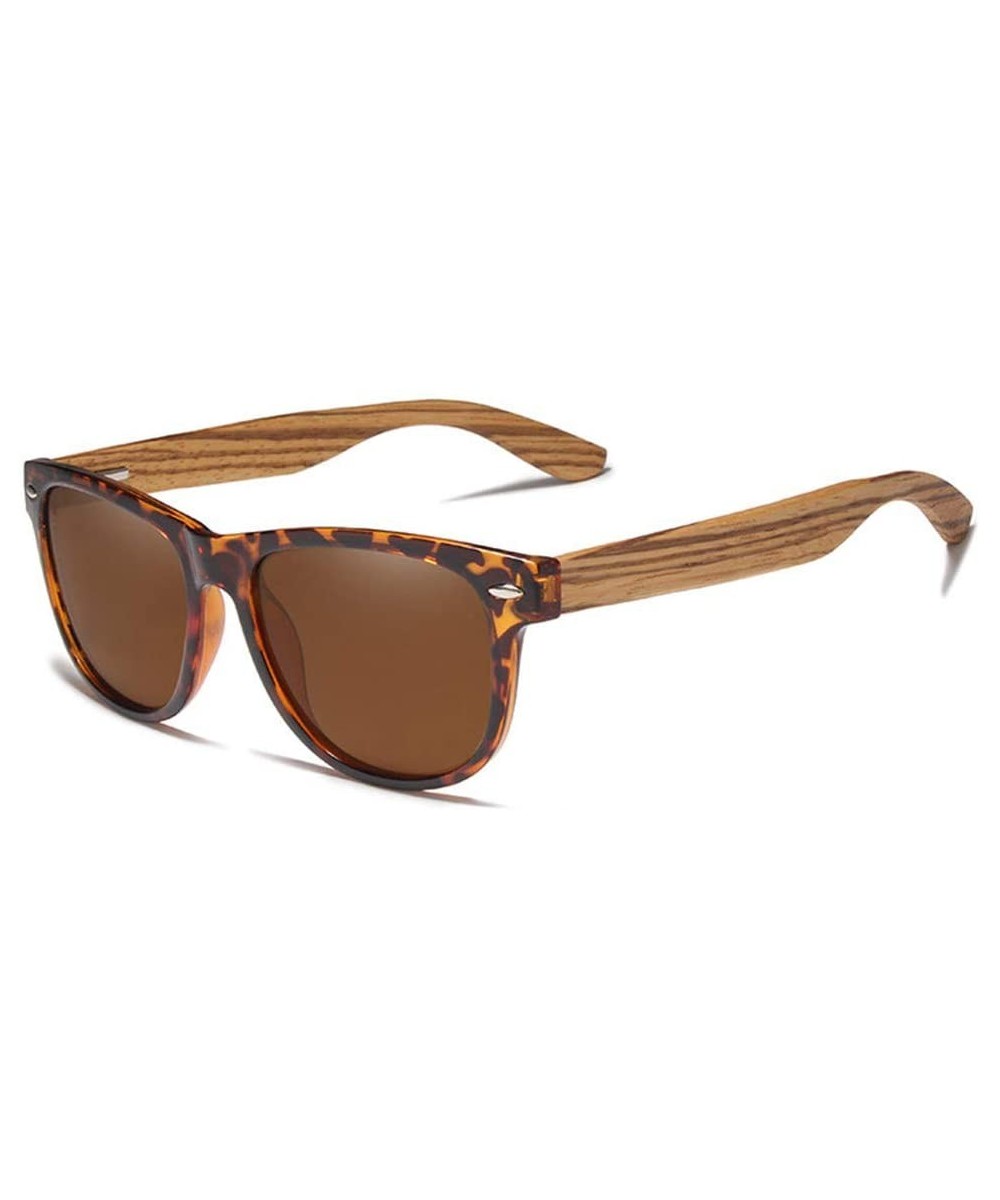 Natural Wood Polarized Sunglasses Mirror Lens Retro Wooden Frame Women Driving Sun Glasses - Brown Zebra Wood - CS194O39LOW $...